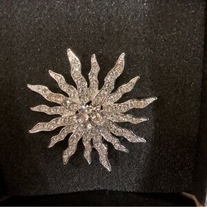 Women’s Starburst Brooch, 2 inches, silver tone with crystal’s